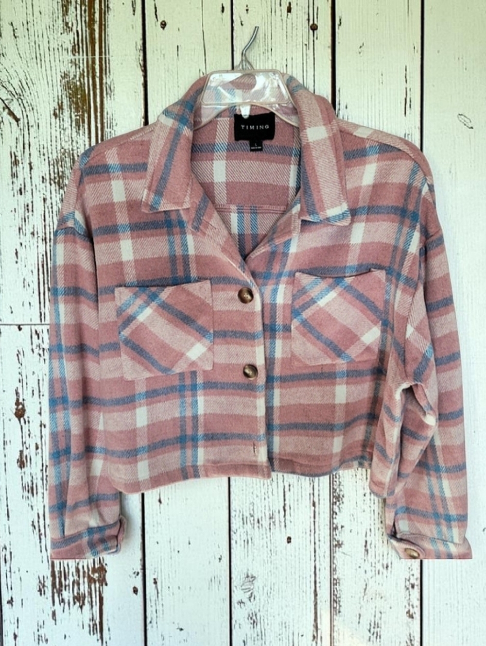 Timing Size-Large Pink and Blue Plaid Cropped Jacket